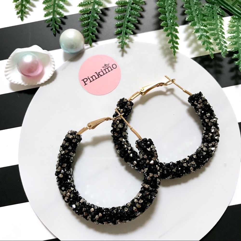 Sparkling Black&Silver Tone Rhinestone Earrings